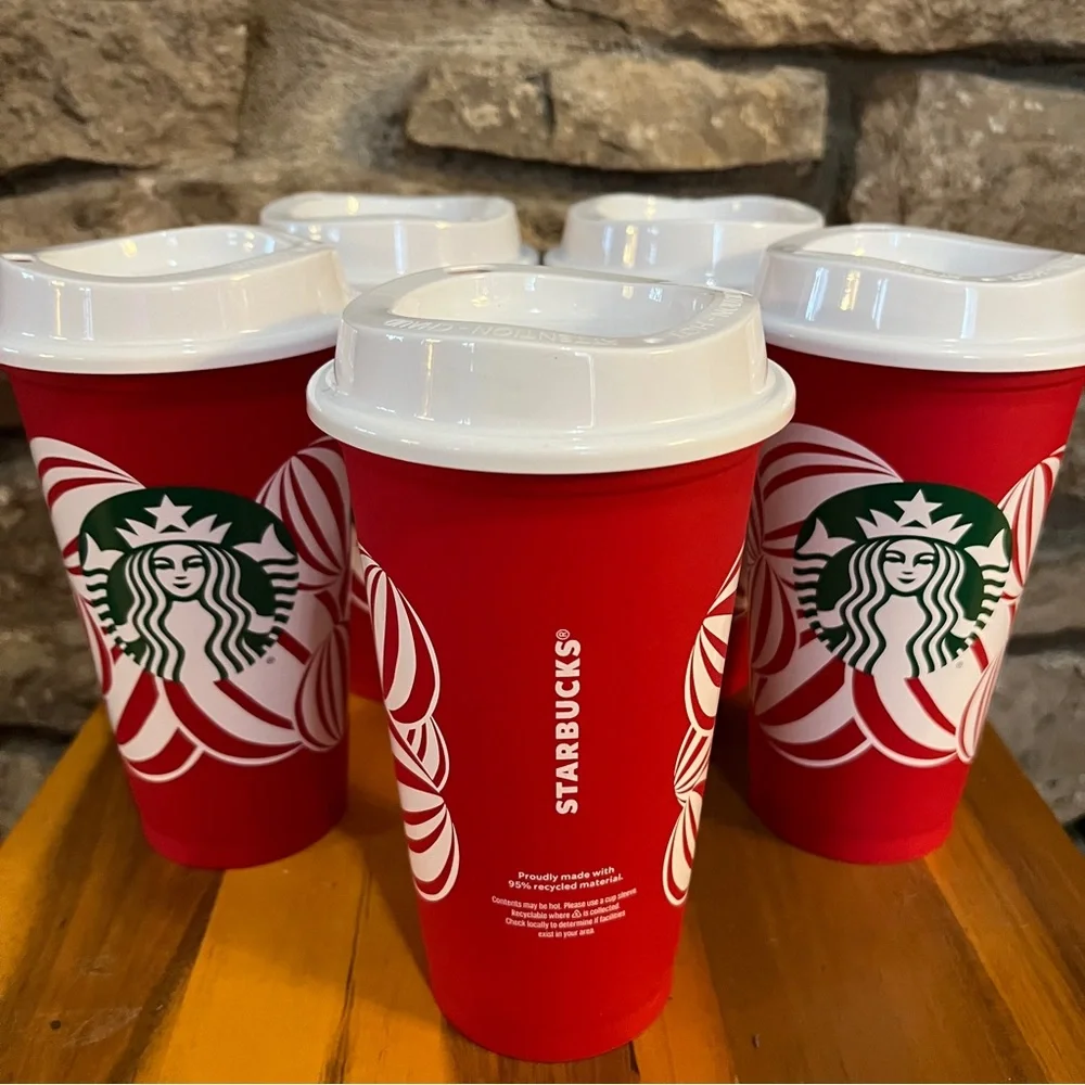 NWT HOLIDAY 2024 Starbucks Festive Red Cups White Lids Set of 5 RED CUP DAY 2024